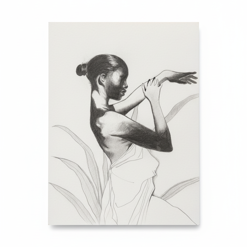 Dancing Silhouette ORIGINAL PENCIL DRAWING