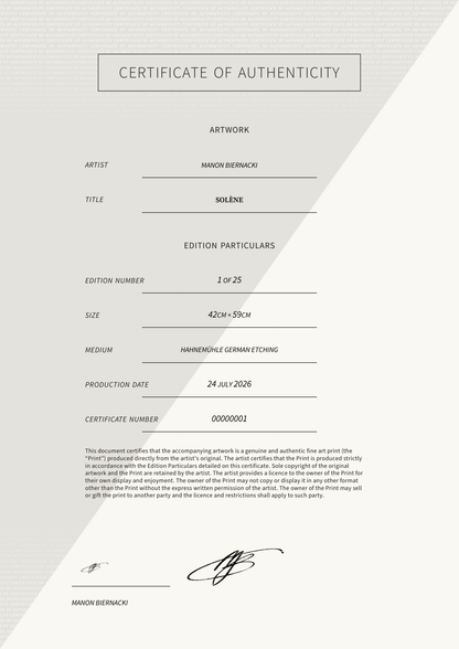 Solène — Certificate of Authenticity