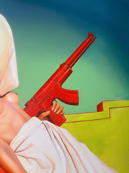 Le gun ou la rose  ORIGINAL OIL PAINTING