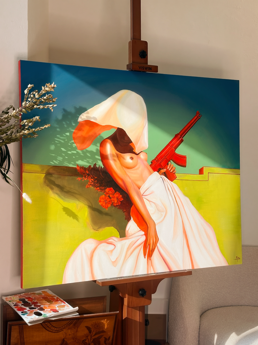 Le gun ou la rose  ORIGINAL OIL PAINTING